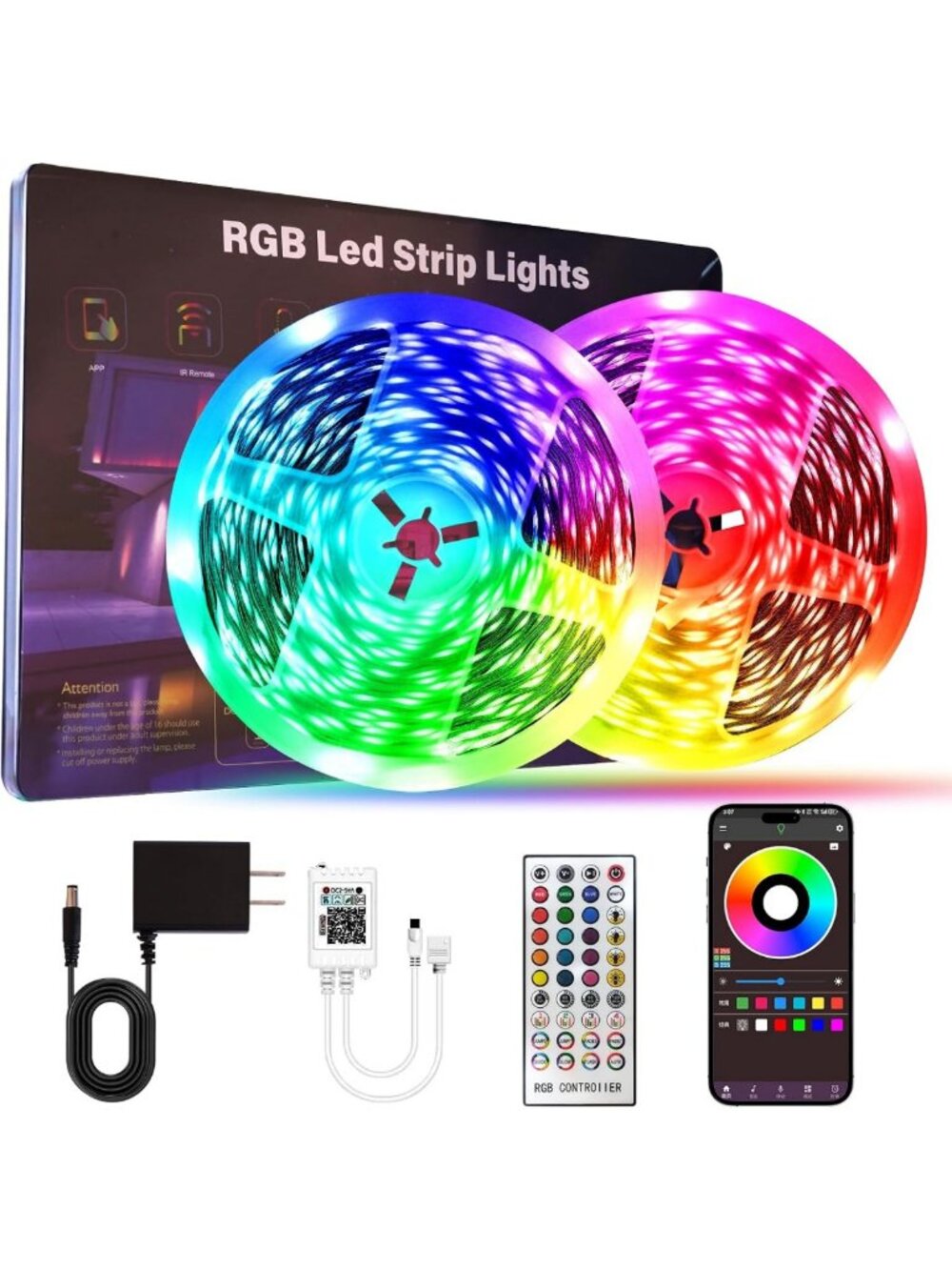 200FT RGB LED Strip Lights with Remote & App Control, Music Sync for Room Decor